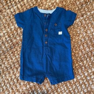Blue Linen + Viscose Kids Romper